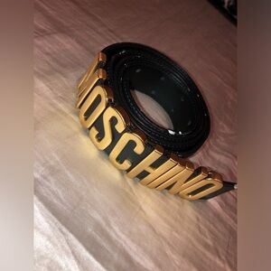 Moschino Gold Letter Leather Belt